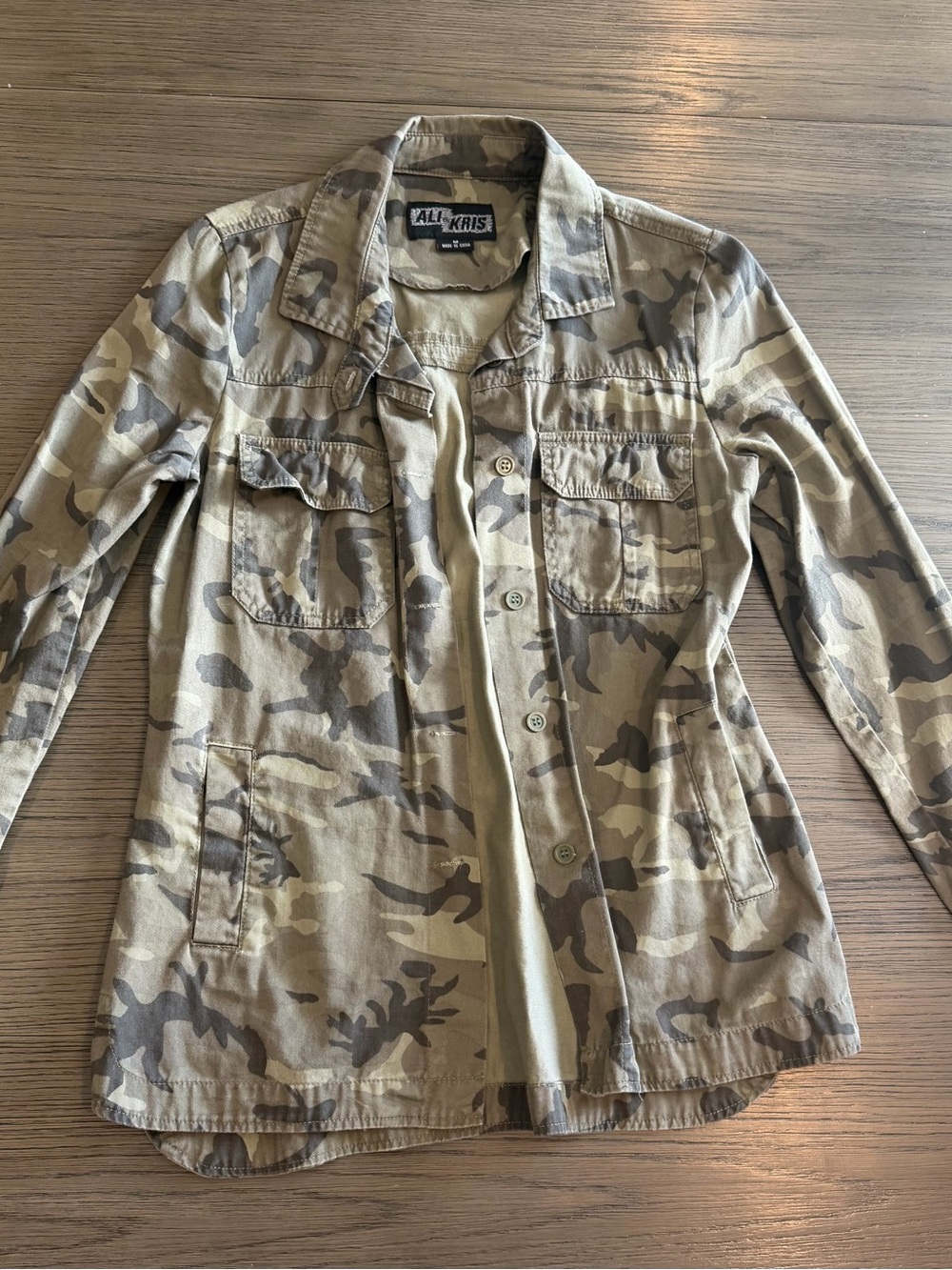 Camouflage Button-Up Utility Shirt Jacket - Beige/Tan/Olive